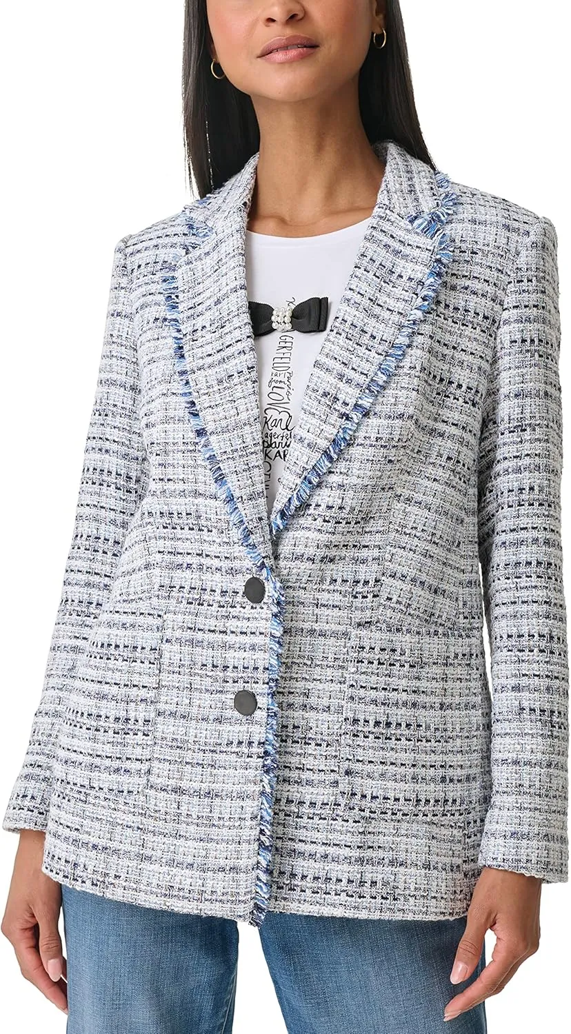 Karl Lagerfeld Paris Women's Tweed Long Sleeve Everyday Fashion Sport Jacket