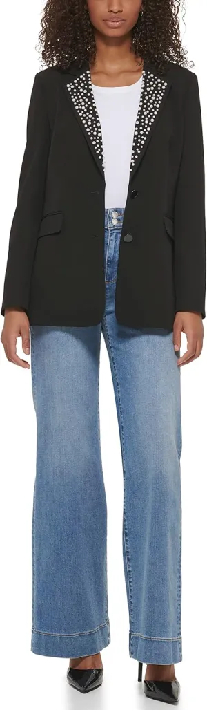 KARL LAGERFELD Women's Pearl Detail Fitted Blazer