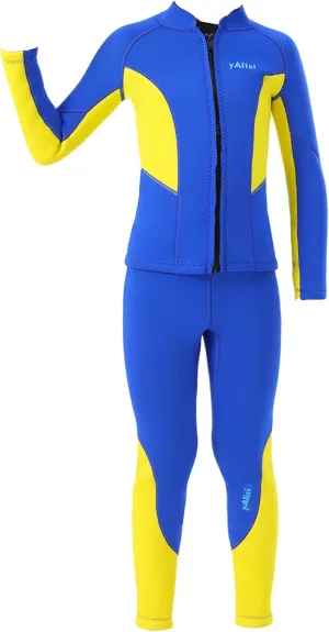 Kids Boys 2Pcs 2.5mm Neoprene Long Sleeve Thermal Swimsuit Surfing Diving Wet Suit Swim Tops and Pants