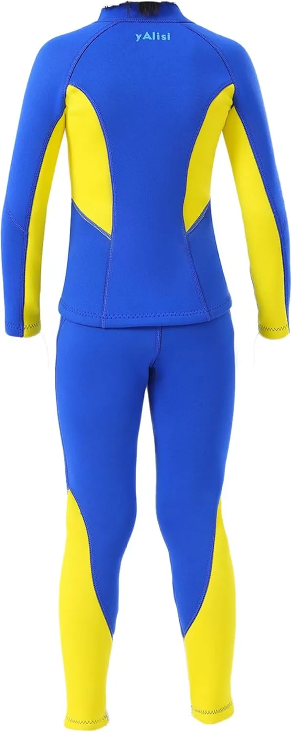 Kids Boys 2Pcs 2.5mm Neoprene Long Sleeve Thermal Swimsuit Surfing Diving Wet Suit Swim Tops and Pants