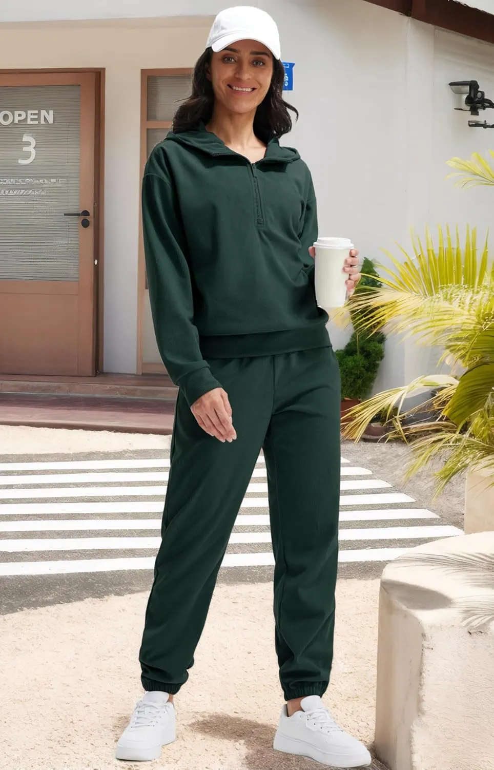 Libin Women's 2 Piece Sweatsuits Lounge Sets Corduroy Half Zip Hoodie Sweatshirt Sweatpants With Pockets Fall Outfits
