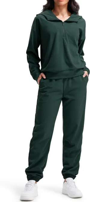 Libin Women's 2 Piece Sweatsuits Lounge Sets Corduroy Half Zip Hoodie Sweatshirt Sweatpants With Pockets Fall Outfits