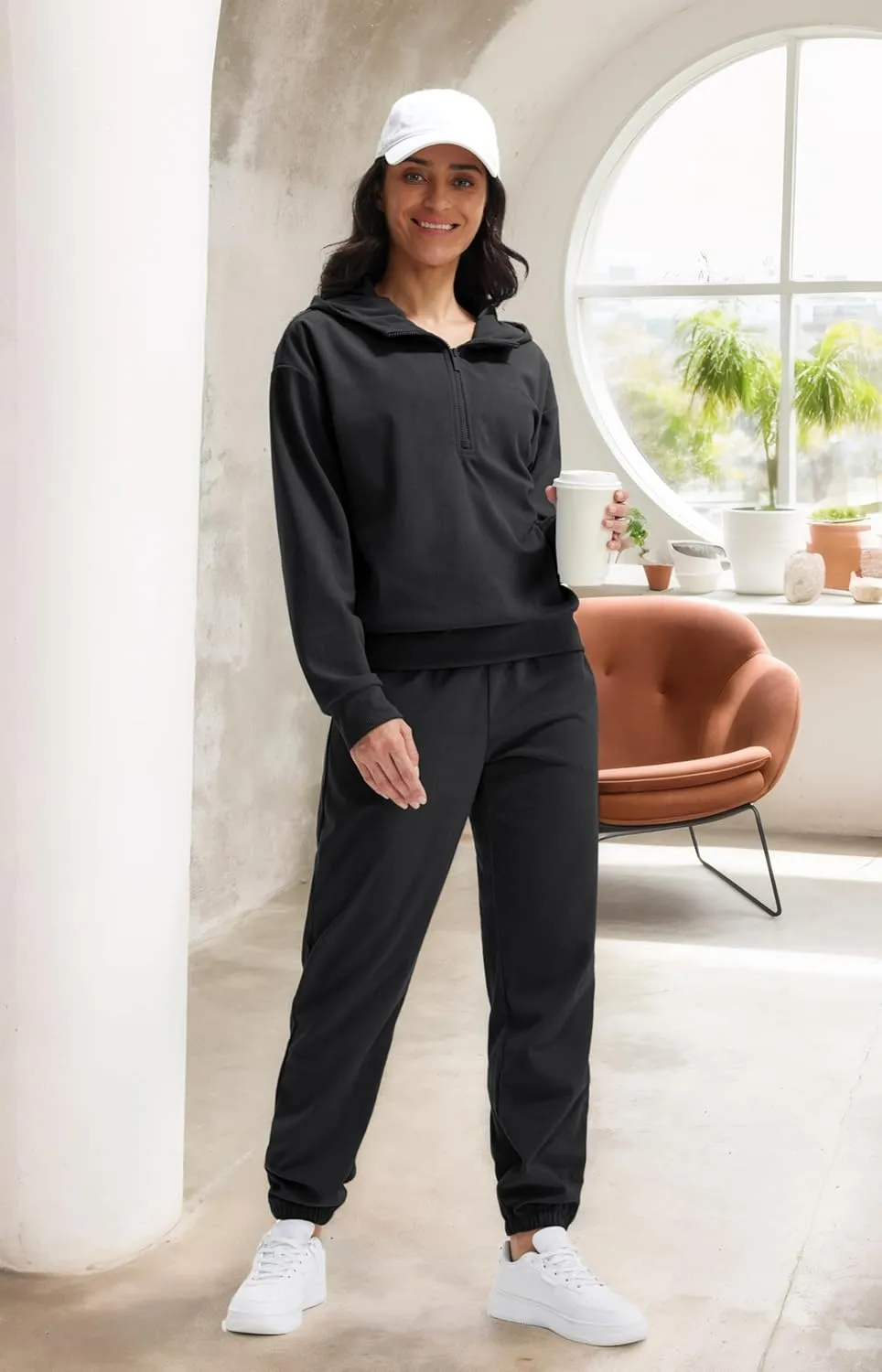 Libin Women's 2 Piece Sweatsuits Lounge Sets Corduroy Half Zip Hoodie Sweatshirt Sweatpants With Pockets Fall Outfits