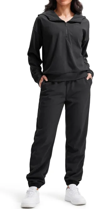 Libin Women's 2 Piece Sweatsuits Lounge Sets Corduroy Half Zip Hoodie Sweatshirt Sweatpants With Pockets Fall Outfits