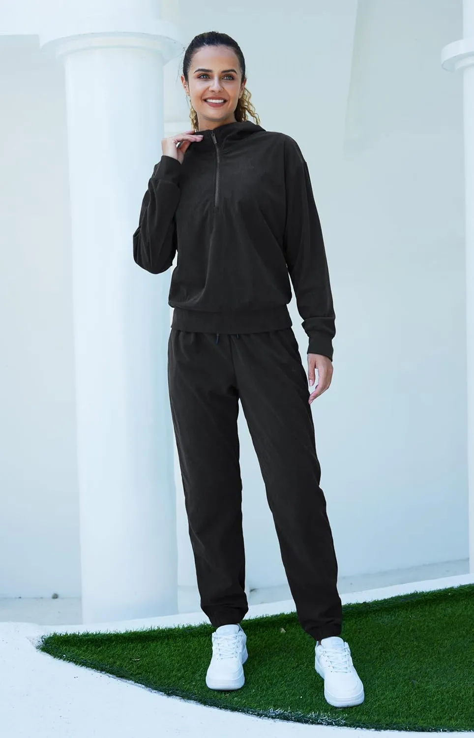 Libin Women's 2 Piece Sweatsuits Lounge Sets Corduroy Half Zip Hoodie Sweatshirt Sweatpants With Pockets Fall Outfits