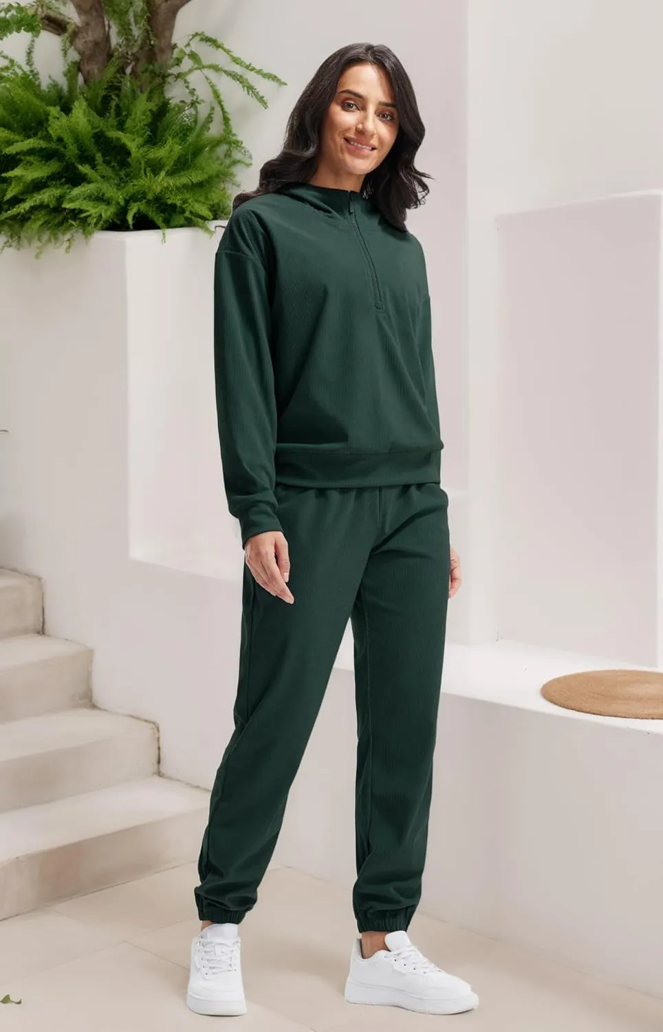 Libin Women's 2 Piece Sweatsuits Lounge Sets Corduroy Half Zip Hoodie Sweatshirt Sweatpants With Pockets Fall Outfits