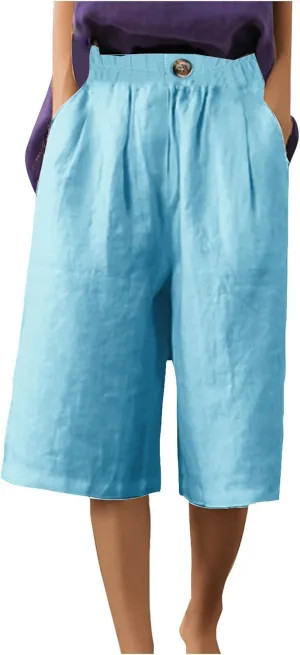 Linen Capri Pants for Women Wide Leg Elastic Waist Lounge Capris Baggy Lightweight Casual Summer Cropped Trouser 2025