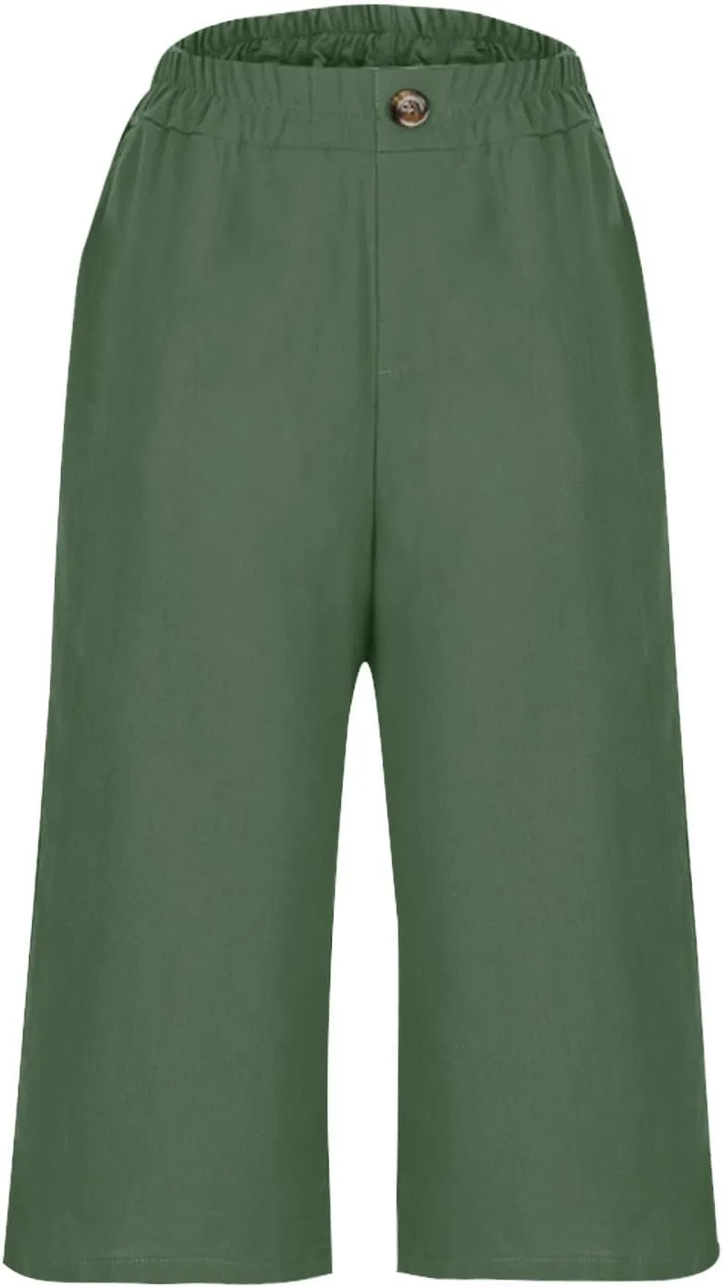 Linen Capri Pants for Women Wide Leg Elastic Waist Lounge Capris Baggy Lightweight Casual Summer Cropped Trouser 2025