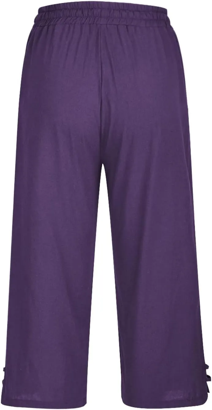 Linen Capri Pants Women Summer 2025 Drawstring High Waist Lounge Pant Wide Leg Beach Resort Wear Cropped Trousers