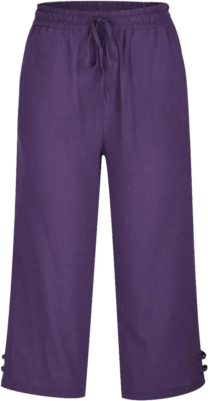 Linen Capri Pants Women Summer 2025 Drawstring High Waist Lounge Pant Wide Leg Beach Resort Wear Cropped Trousers