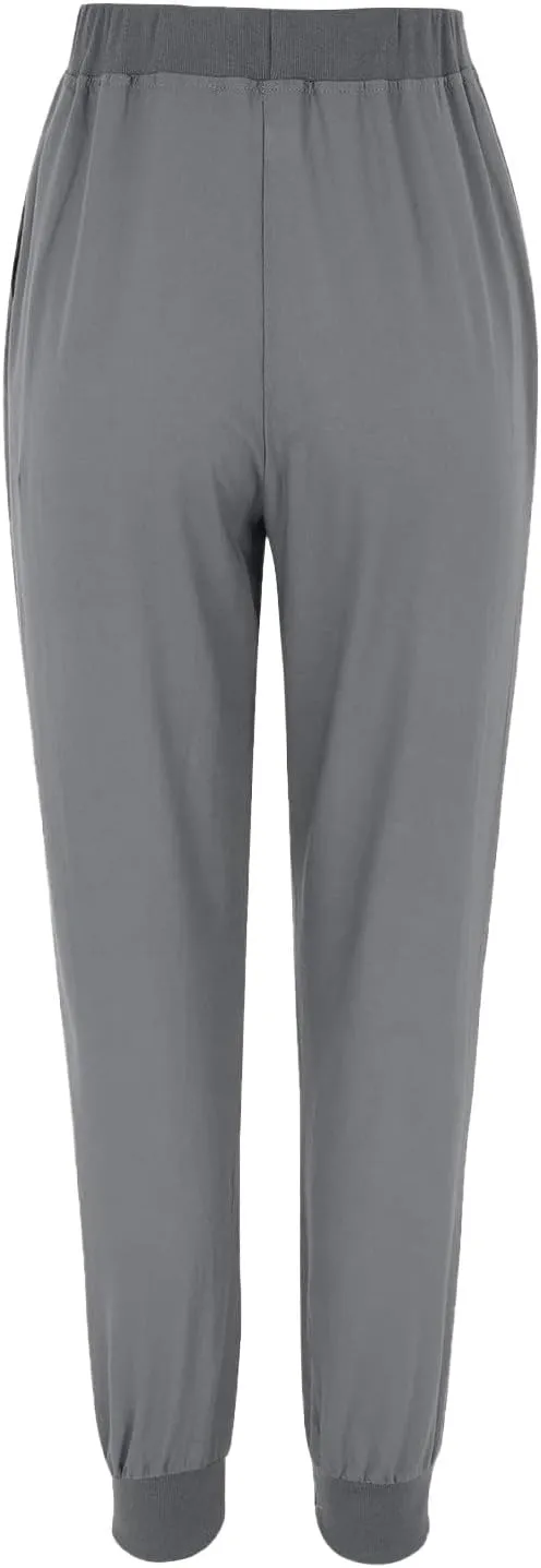 Linen Casual Pants for Women Summer Drawstring Elastic Waist Pants Casual Straight Leg Solid Color Trousers with Pockets