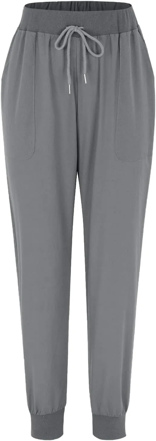 Linen Casual Pants for Women Summer Drawstring Elastic Waist Pants Casual Straight Leg Solid Color Trousers with Pockets