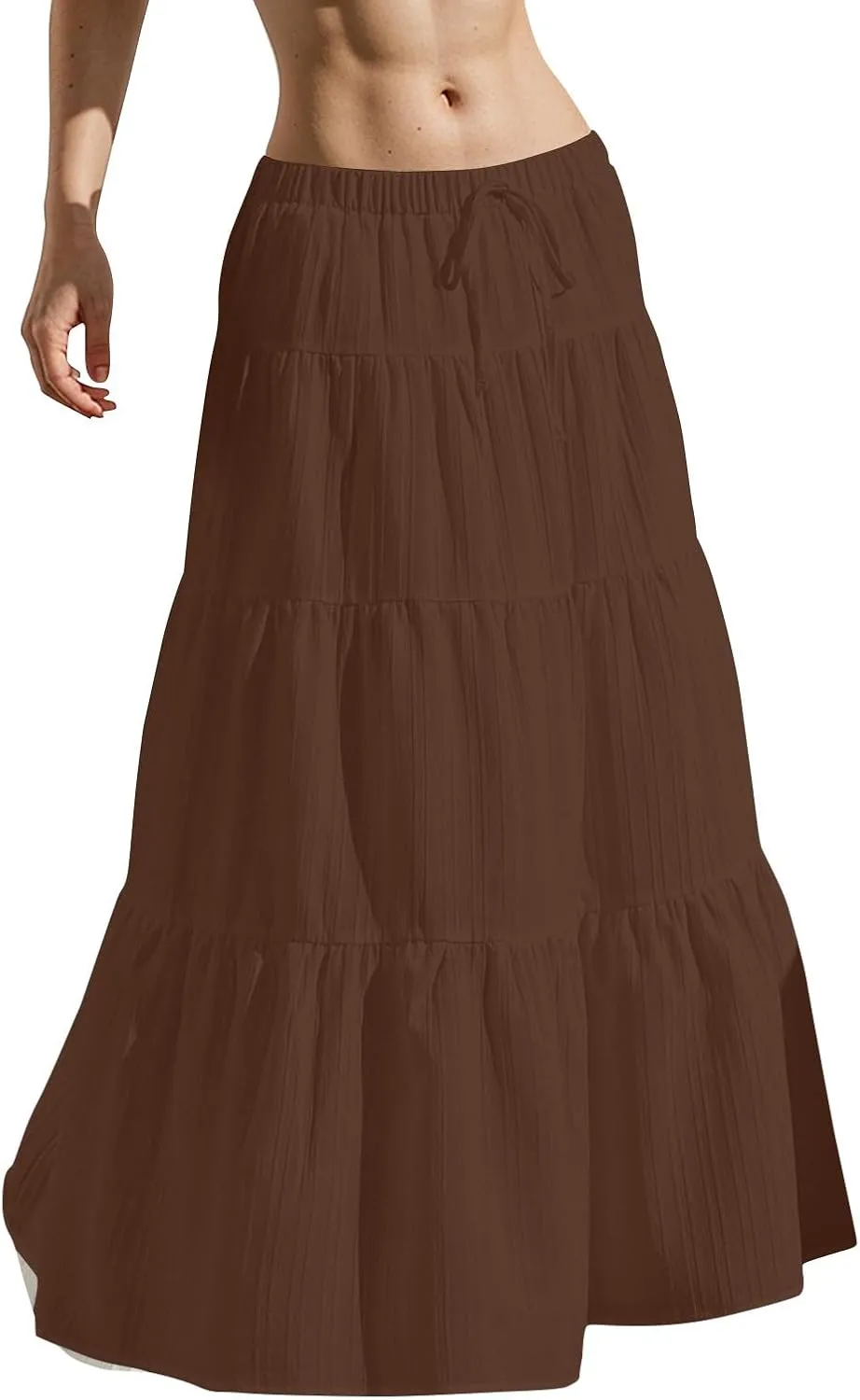 Linen Maxi Skirts for Women Elegant Pleated Tiered A Line Long Skirt Casual Summer Flowy Beach Skirt Vacation Outfits