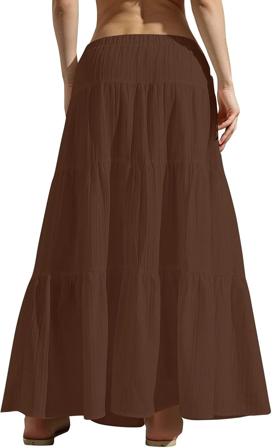 Linen Maxi Skirts for Women Elegant Pleated Tiered A Line Long Skirt Casual Summer Flowy Beach Skirt Vacation Outfits
