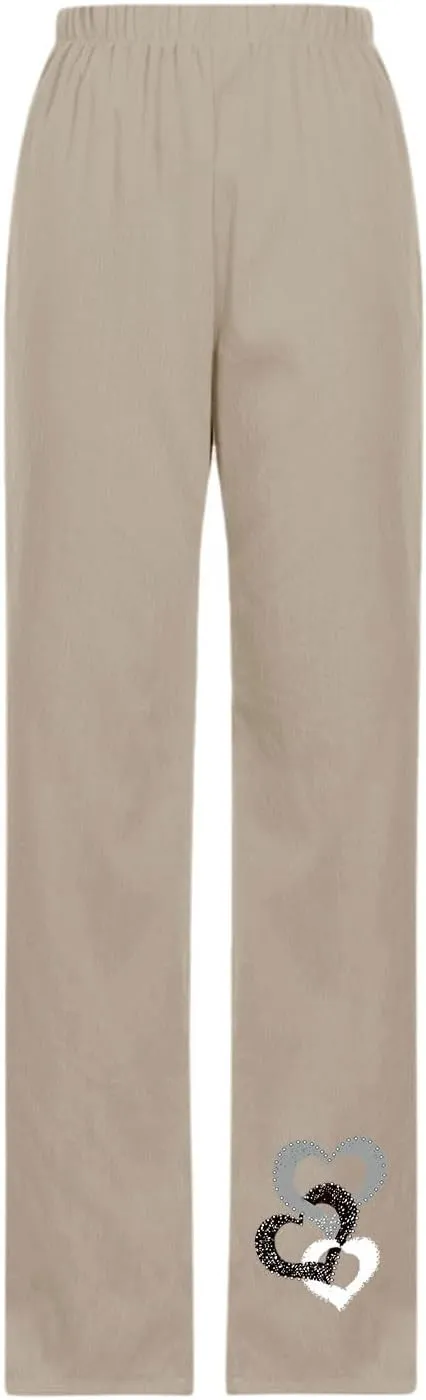 Linen Pants for Women, Summer Boho Elastic Waist Palazzo Trousers, Casual Loose Fit Travel Vacation Beach Pants