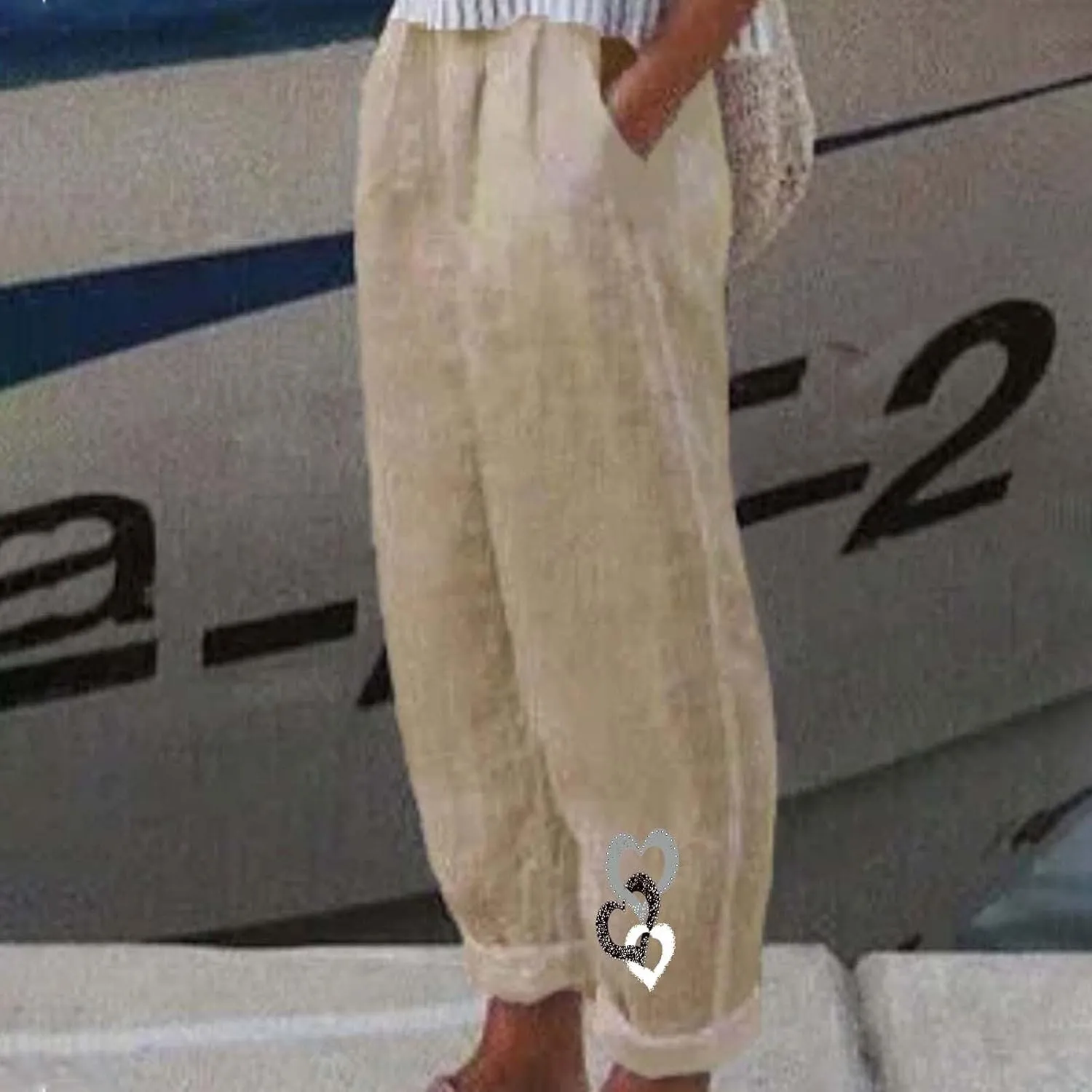 Linen Pants for Women, Summer Boho Elastic Waist Palazzo Trousers, Casual Loose Fit Travel Vacation Beach Pants