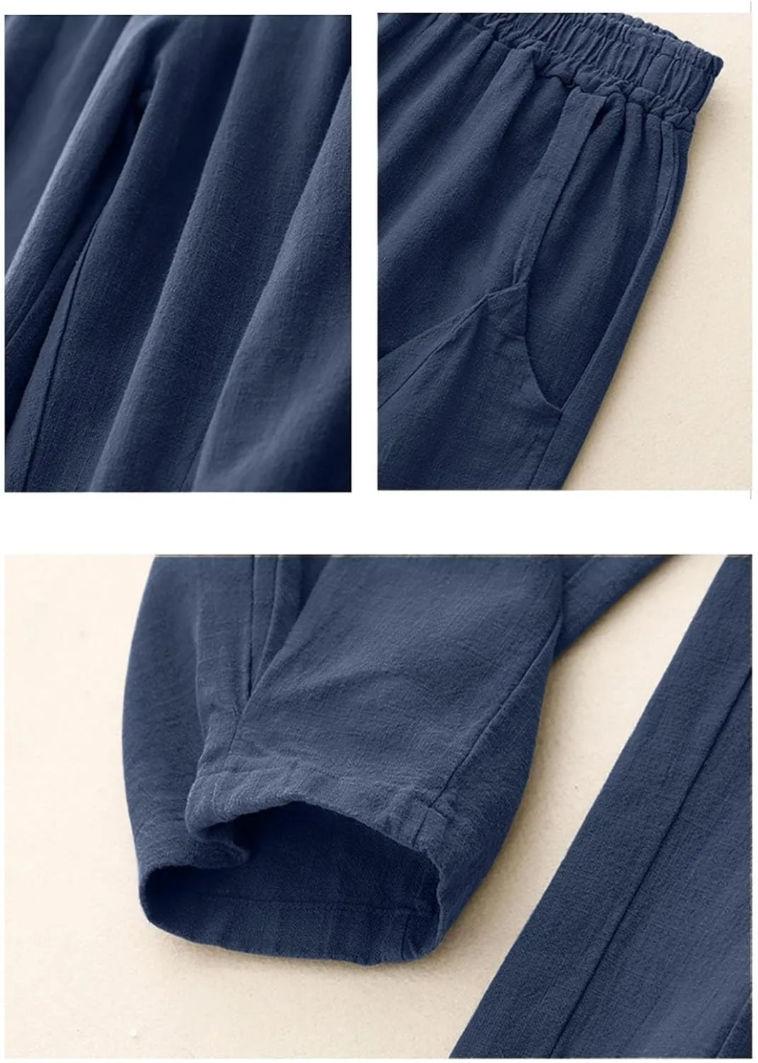 Linen Pants for Women Summer Lightweight High Waist Palazzo Pants Loose Fit Cotton Straight Leg Trouser with Pockets