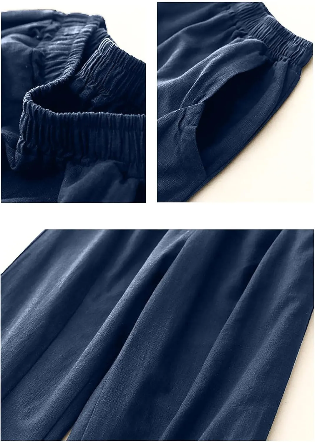 Linen Pants for Women Summer Lightweight High Waist Palazzo Pants Loose Fit Cotton Straight Leg Trouser with Pockets
