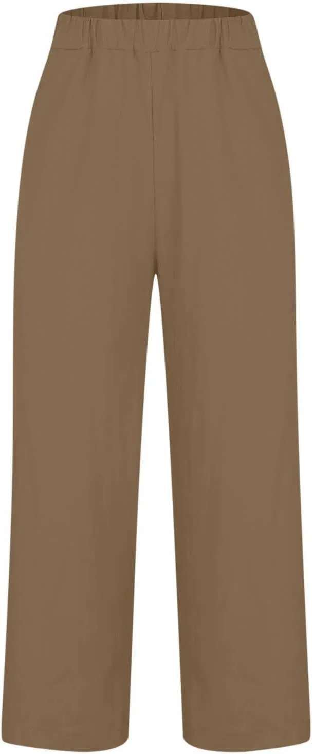 Linen Pants Women, Boho Casual High Waist Straight Leg Trousers, Summer Loose Drawstring Lounge Pants with Pocket