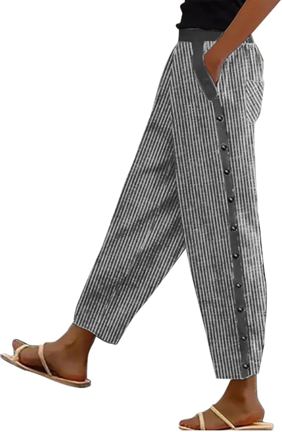 Linen Pants Women Capri Cropped Trousers Comfy Lounge Trouser with Pockets Womens Linen Capri Pants Cotton