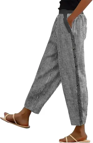 Linen Pants Women Capri Cropped Trousers Comfy Lounge Trouser with Pockets Womens Linen Capri Pants Cotton