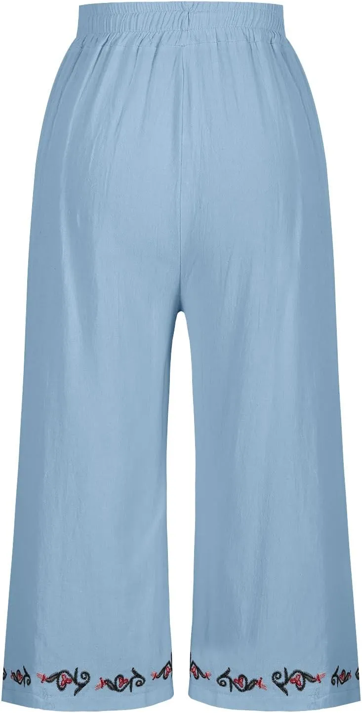 Loose Pants for Women Palazzo Wide Leg Summer Linen Pants 2025 Vacation Beach Slacks Baggy Comfy Long Trousers