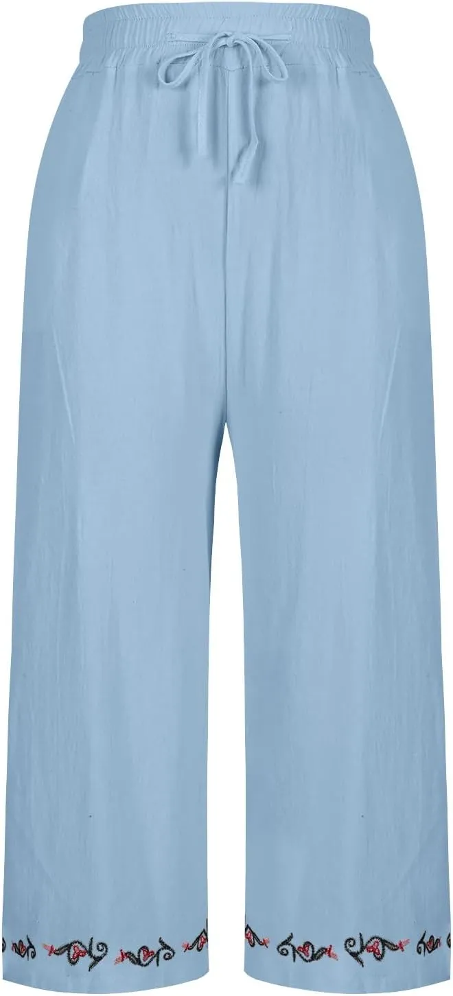 Loose Pants for Women Palazzo Wide Leg Summer Linen Pants 2025 Vacation Beach Slacks Baggy Comfy Long Trousers