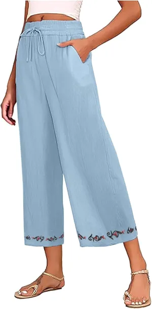 Loose Pants for Women Palazzo Wide Leg Summer Linen Pants 2025 Vacation Beach Slacks Baggy Comfy Long Trousers