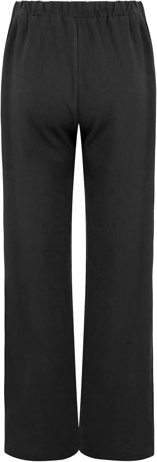 loveimgs Women's Casual Wide Leg Elastic Waist Loose Lightweight Summer Linen Beach Pants Drawstring