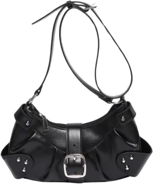 MakeMeChic Women's Rivet PU Leather Hobo Handbag Single Strap Pleated Shoulder Bags Crossbody Bag