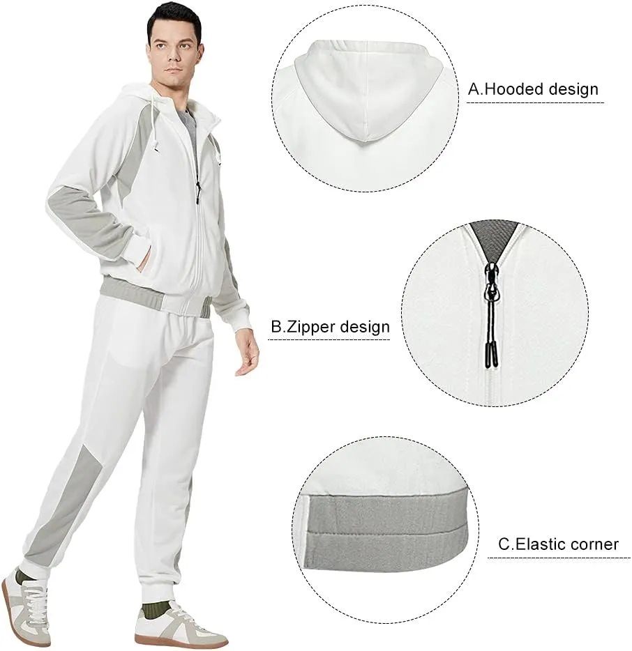 MANTORS Men's Hooded Athletic Tracksuit Casual 2 Pieces Suits Color Block Hoodies and Sweatpants Set