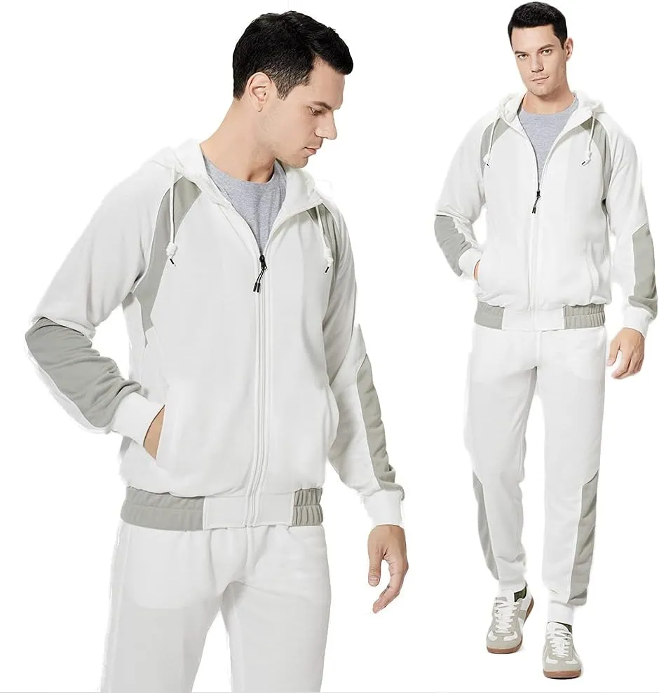 MANTORS Men's Hooded Athletic Tracksuit Casual 2 Pieces Suits Color Block Hoodies and Sweatpants Set