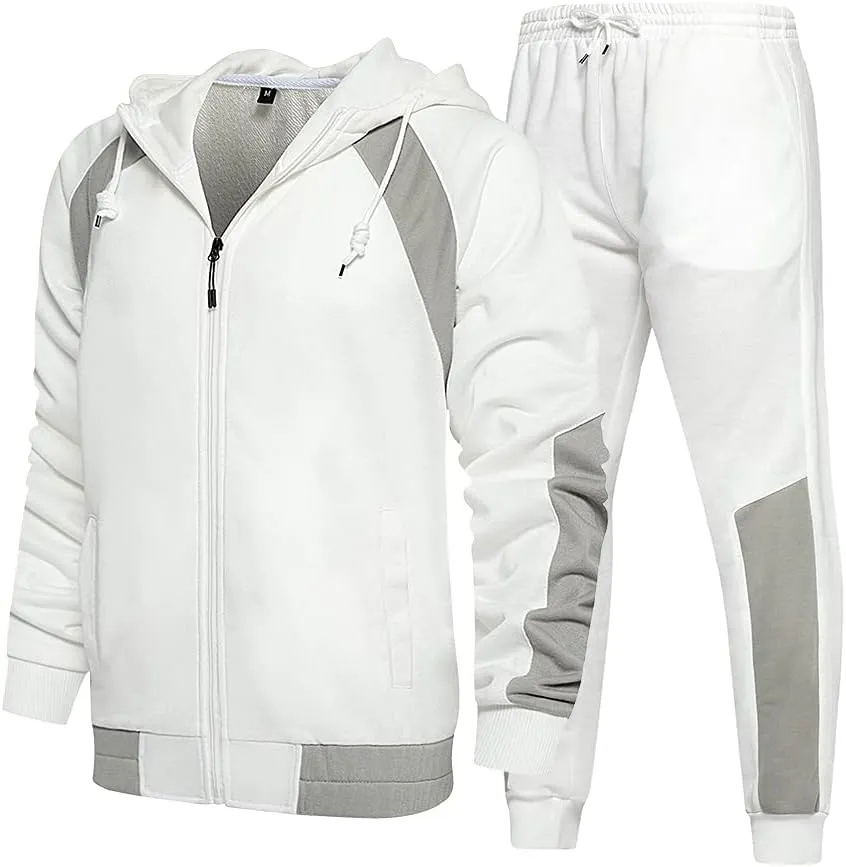 MANTORS Men's Hooded Athletic Tracksuit Casual 2 Pieces Suits Color Block Hoodies and Sweatpants Set