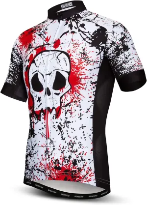 Men Cycling Jersey Skull Bike Short Sleeve Tops Quick-Dry Reflective 3-Pockets S-3XL