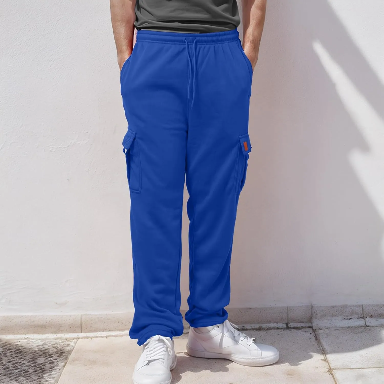 Men's Casual Cotton Linen Pants Sweatpants with Pockets Solid Color Loose Straight Legs Trousers Hiking Joggers