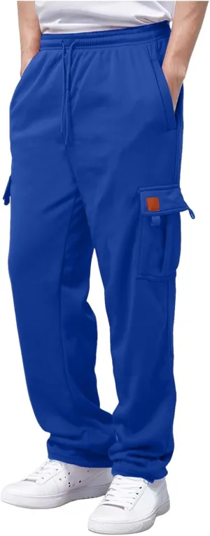 Men's Casual Cotton Linen Pants Sweatpants with Pockets Solid Color Loose Straight Legs Trousers Hiking Joggers