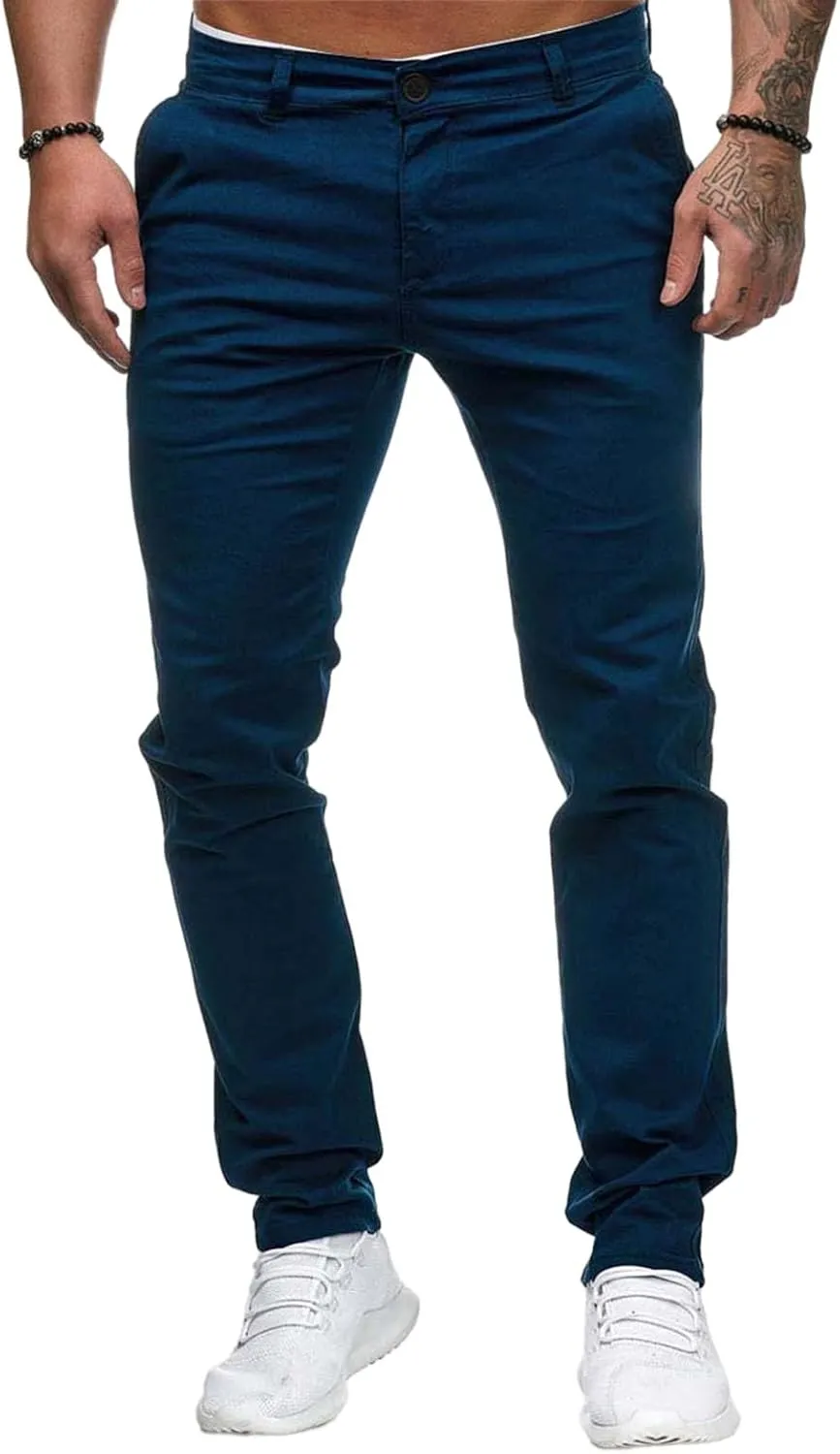 Mens Dress Pants Slim Fit Chinos Stretch Fashion Pant Skinny Leg