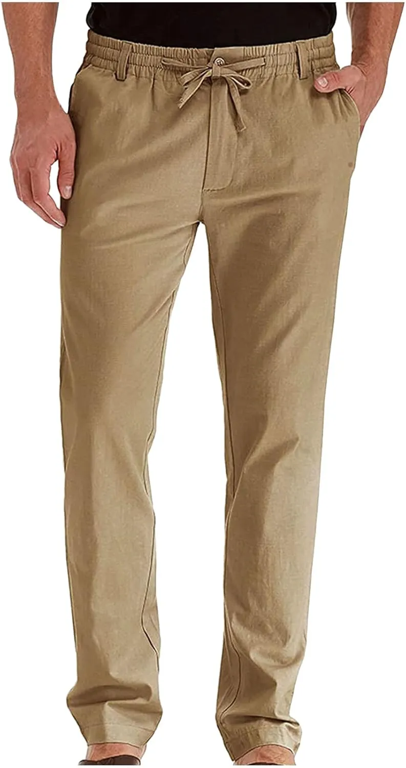 Mens Dress Pants Slim Fit Flat Front Chino Pants Casual Stretch Business Pants Wrinkle-Resistant Classic Khaki Pants