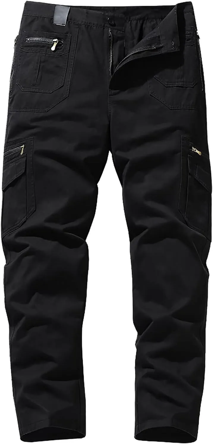 Mens Heavyweight Fleece Cargo Sweatpants Baggy Loose Fit Elastic Waist Athletic Jogger Sweatpants with Multi-Pockets