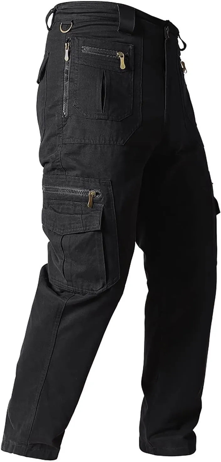 Mens Heavyweight Fleece Cargo Sweatpants Baggy Loose Fit Elastic Waist Athletic Jogger Sweatpants with Multi-Pockets