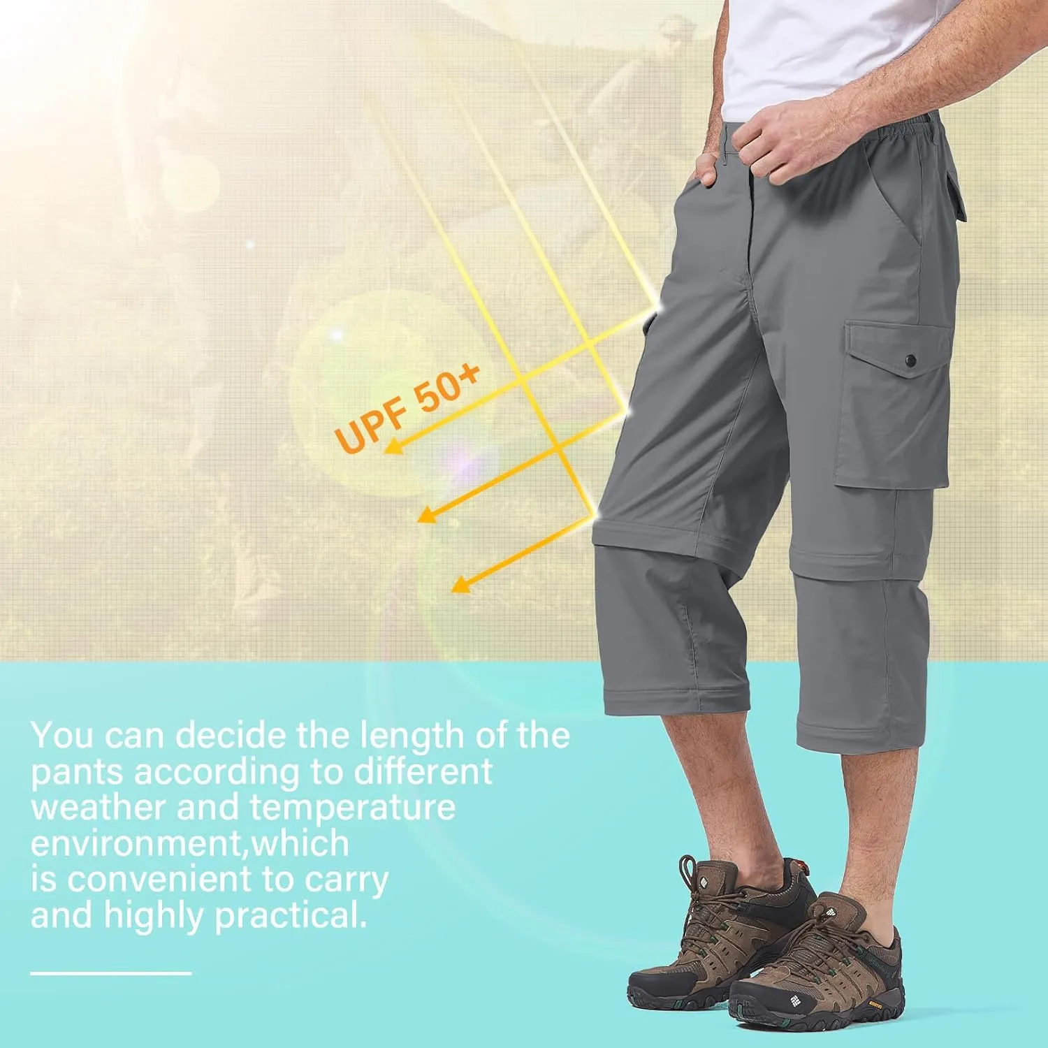 Mens Hiking Pants Convertible Quick-Dry-Stretch-Lightweight Zip-Off Outdoor Waterproof Safari Scouts Fishing Pants