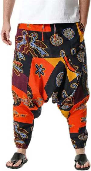 Men's Hippie Baggy Boho Yoga Harem Pants African Pattern Print Sweatpants Casual Hip Hop Pant