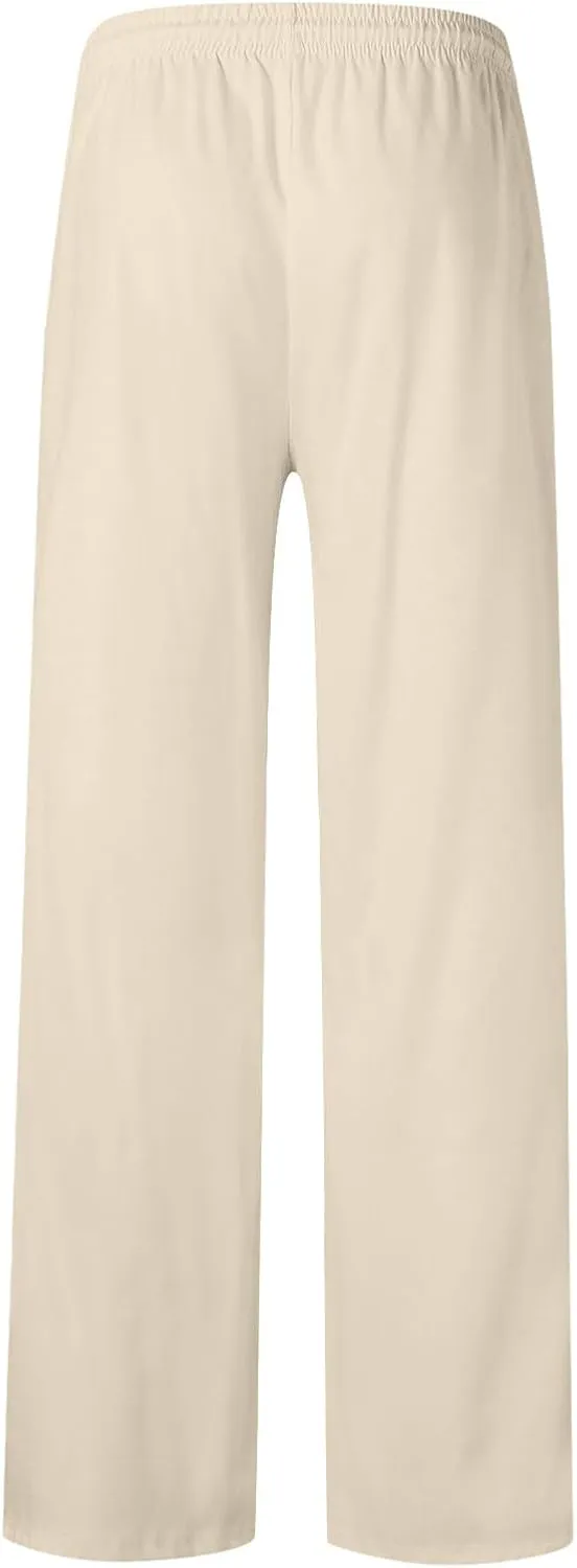 Men's Linen Pants Loose Fit Skull Printed Lightweight Pants Casual Elastic Waist Summer Pant with Pockets