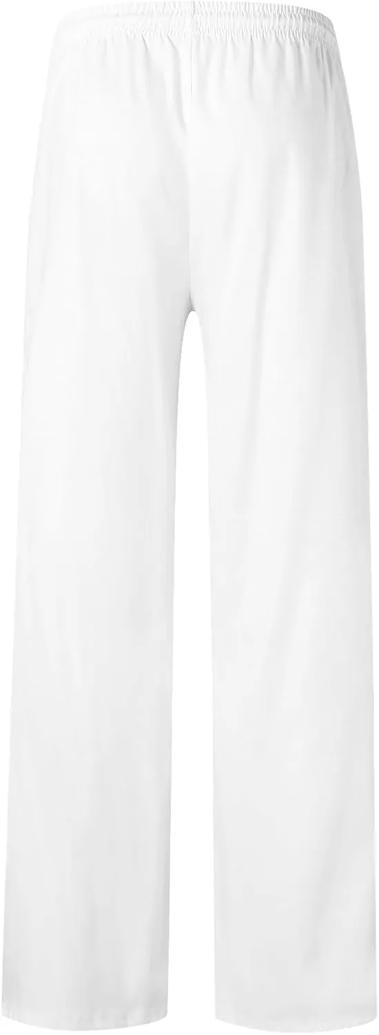 Men's Linen Pants Loose Fit Skull Printed Lightweight Pants Casual Elastic Waist Summer Pant with Pockets