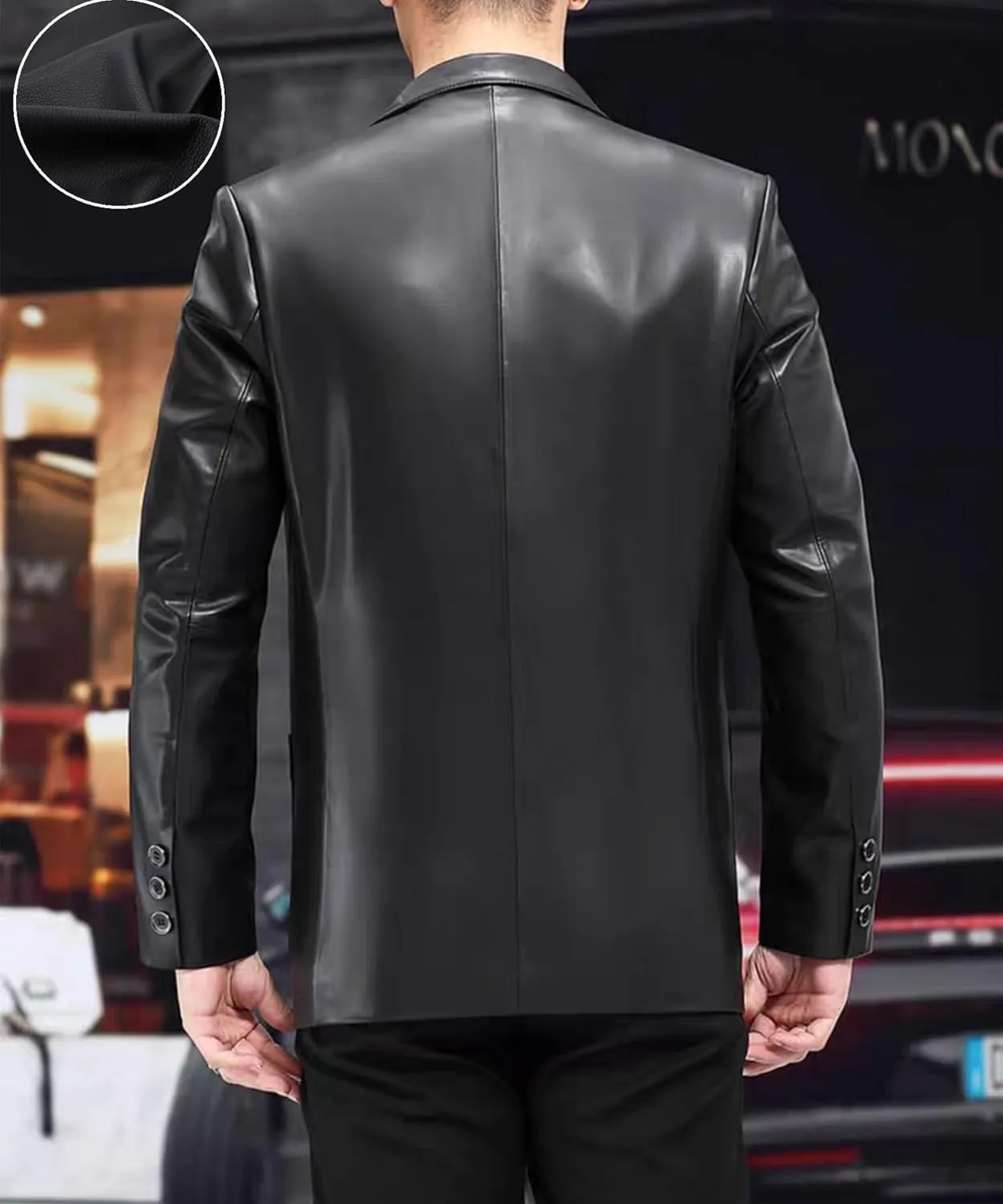 Men's retro lightweight black leather motorcycle jacket