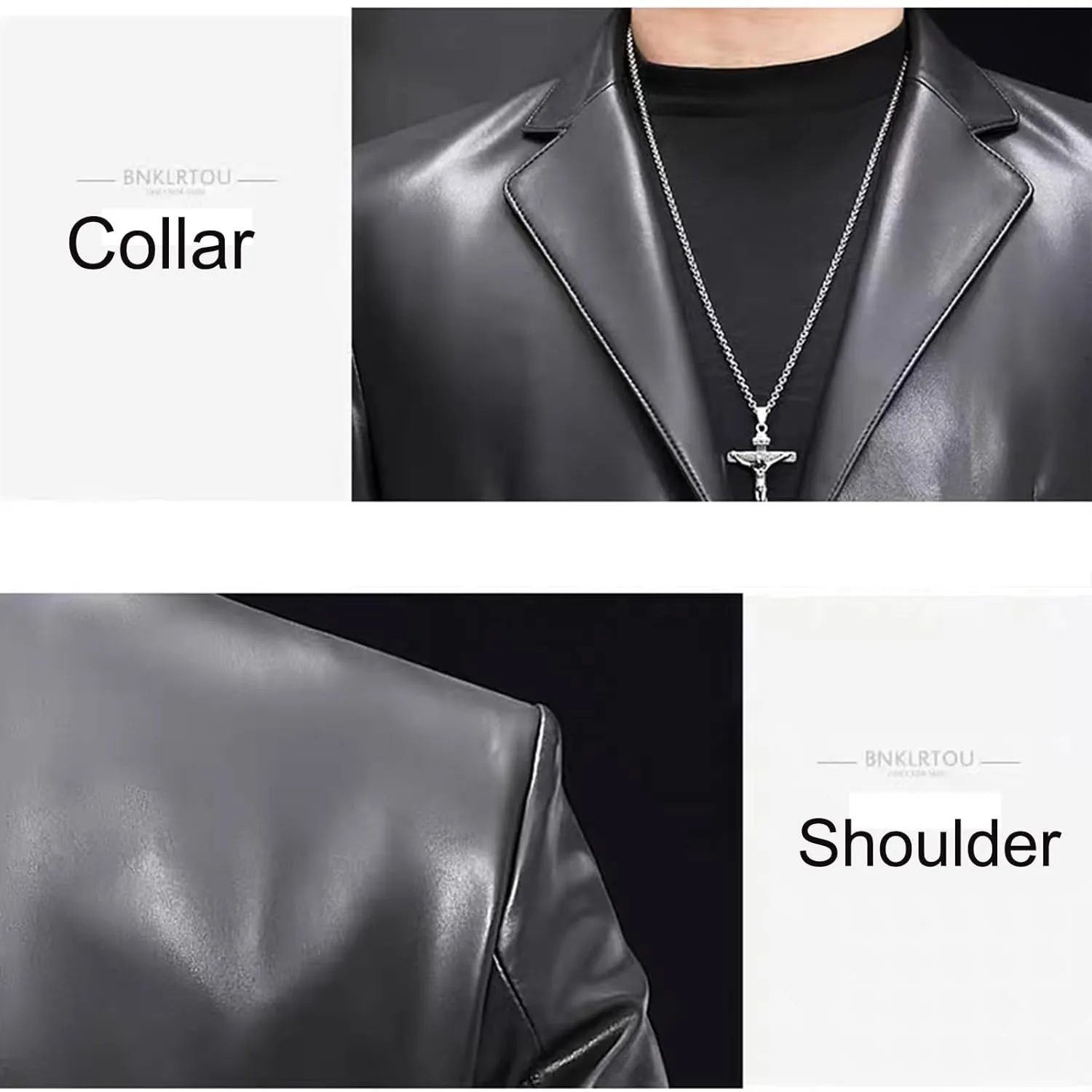 Men's retro lightweight black leather motorcycle jacket