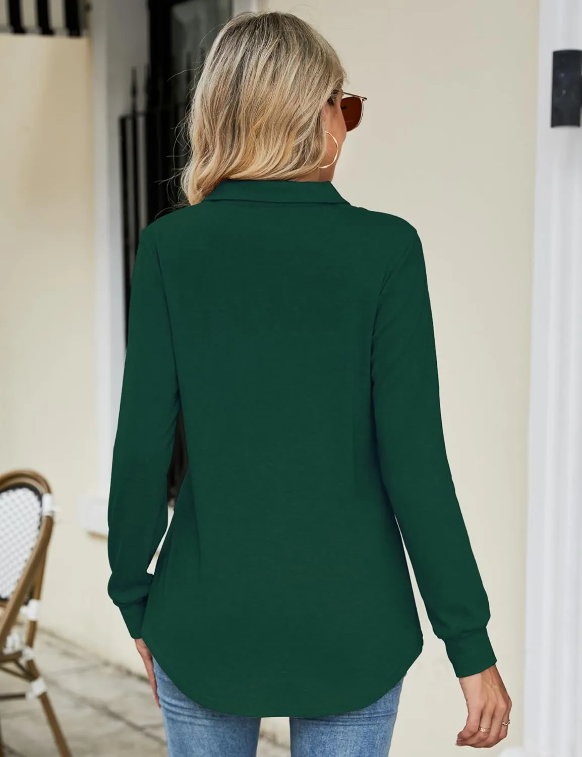 Micoson Women's Long Sleeve Button Lapel Tunic Tops V Neck Business Casual Swing Sweatshirt Pullover