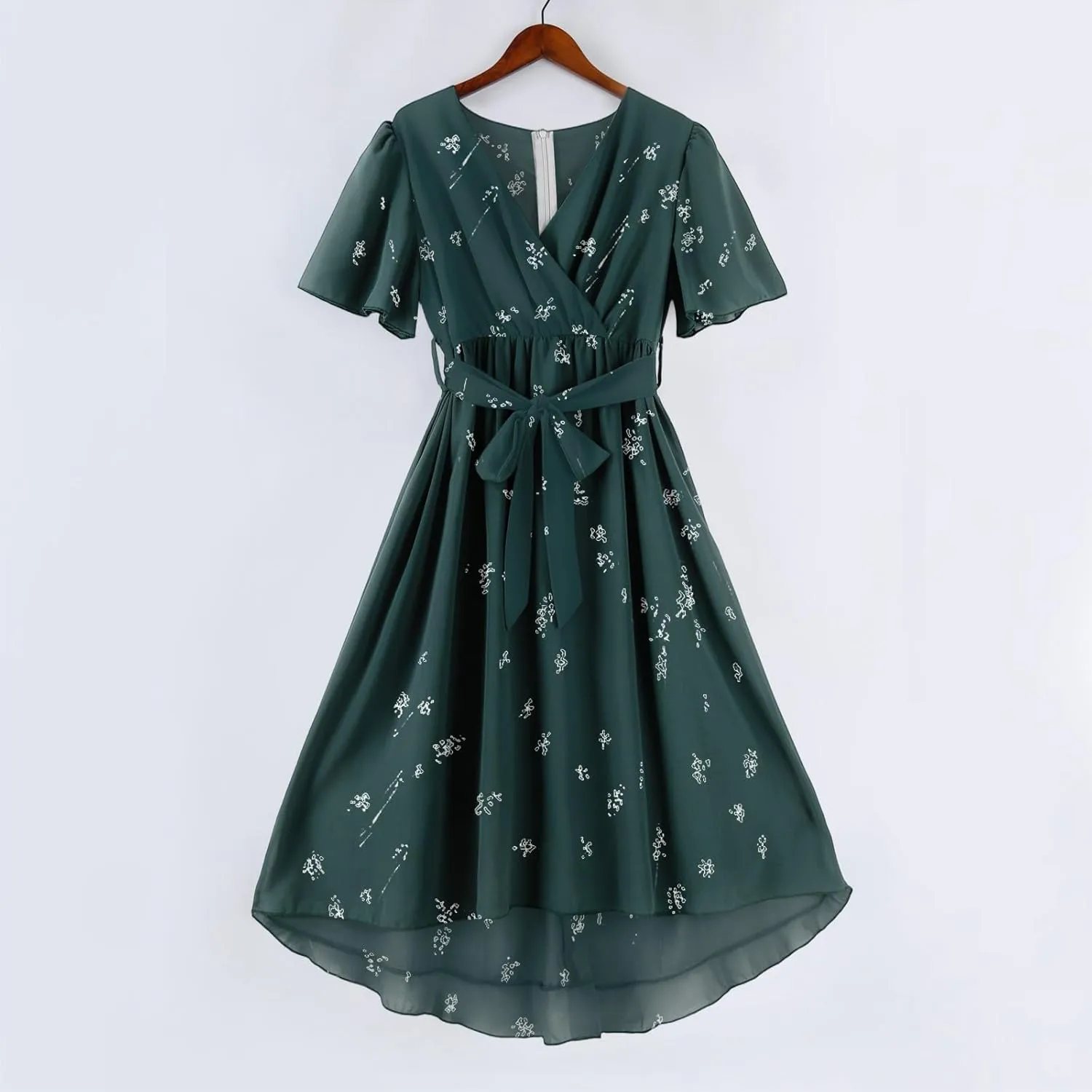Midi Dresses for Women 2025,Wrap Flowy Womens Dress Wedding Prom Cocktail Summer Sexy Dresses for Women Chiffon