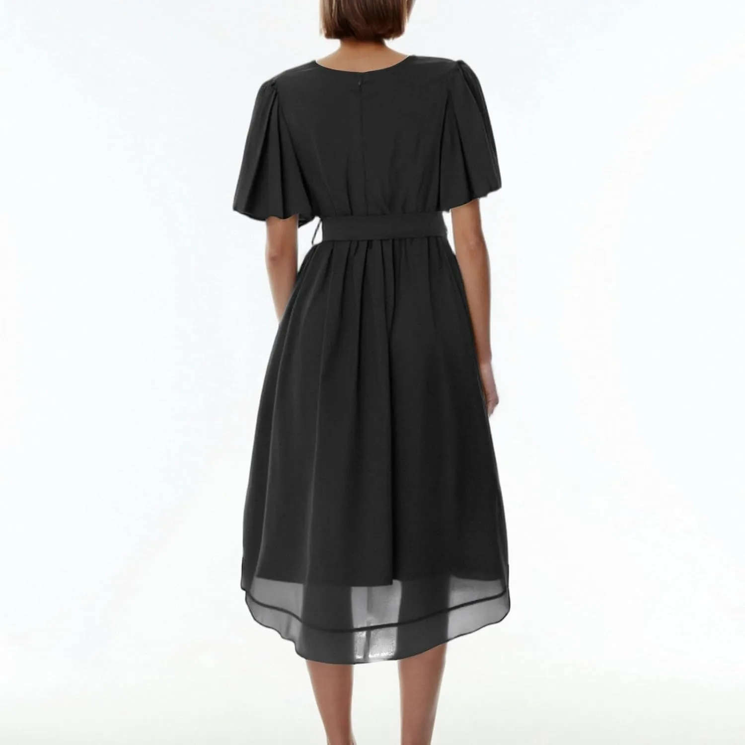 Midi Dresses for Women 2025,Wrap Flowy Womens Dress Wedding Prom Cocktail Summer Sexy Dresses for Women Chiffon