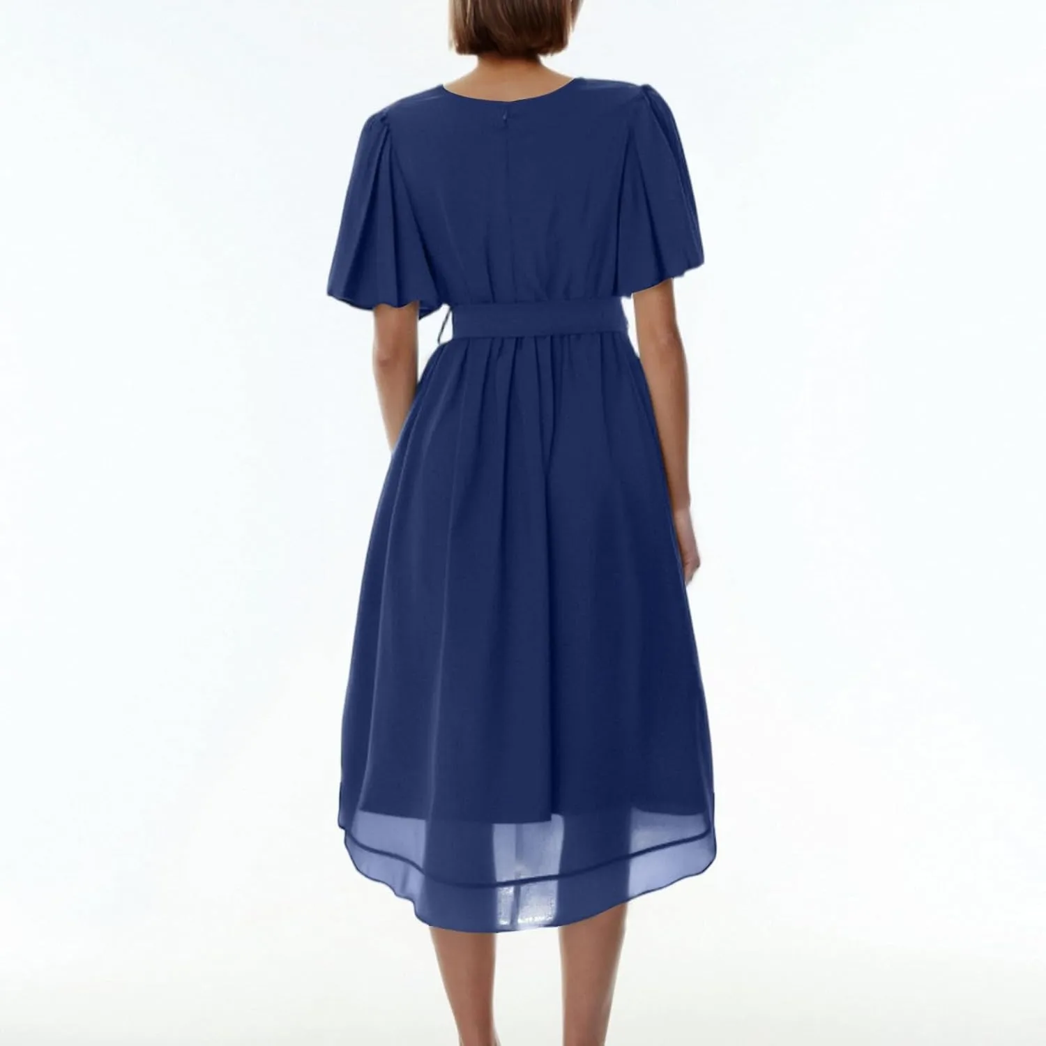 Midi Dresses for Women 2025,Wrap Flowy Womens Dress Wedding Prom Cocktail Summer Sexy Dresses for Women Chiffon
